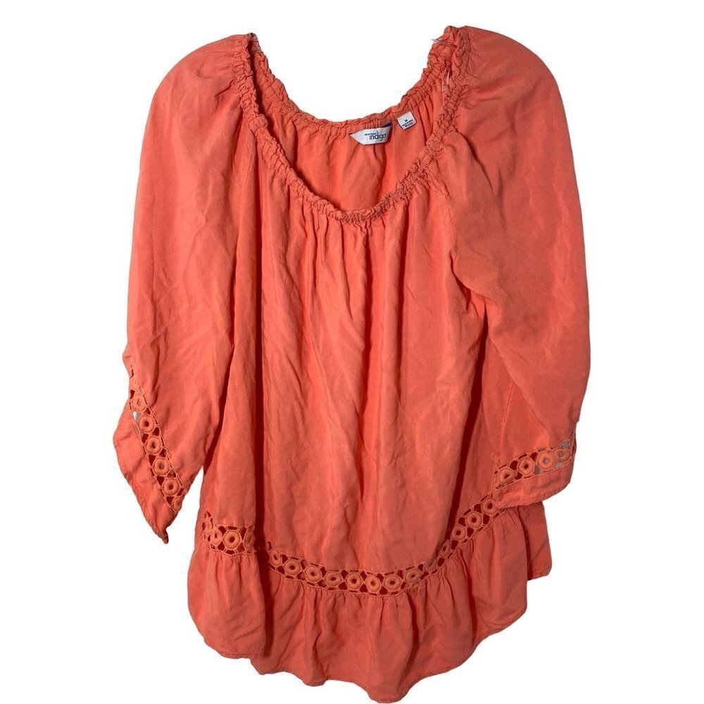 NORTHWEST INDIGO Women's flowy top Size M  Peach color Pretty embroidered detail